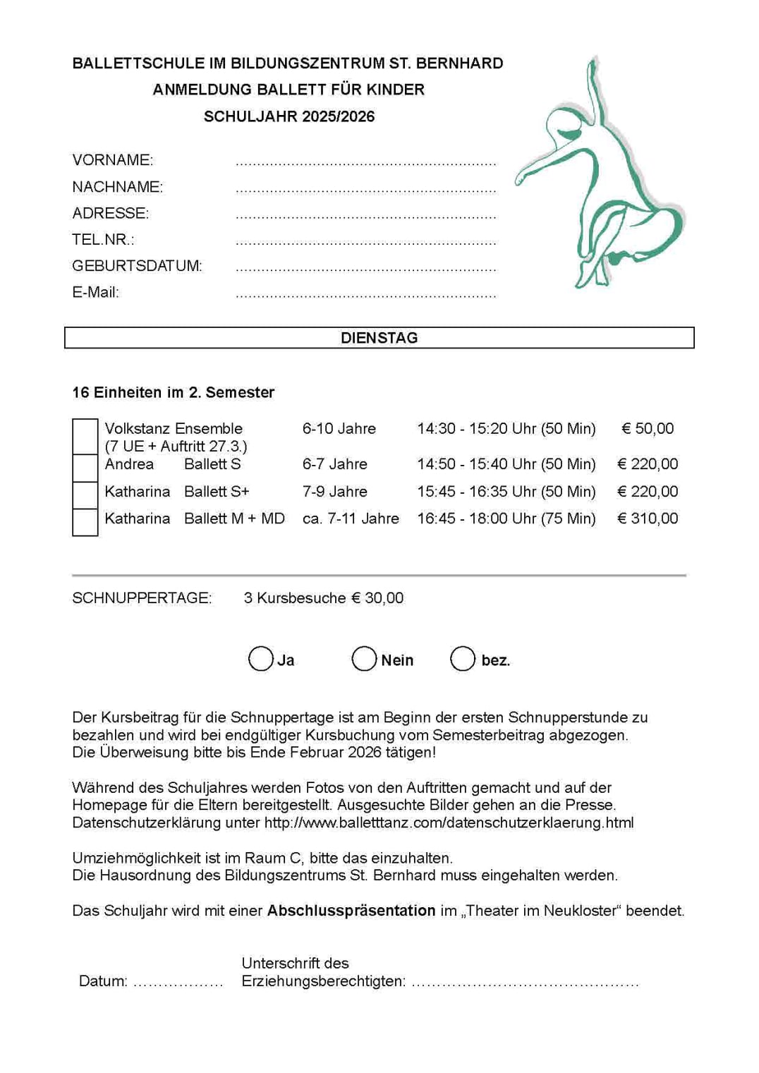Anmeldung Dienstag